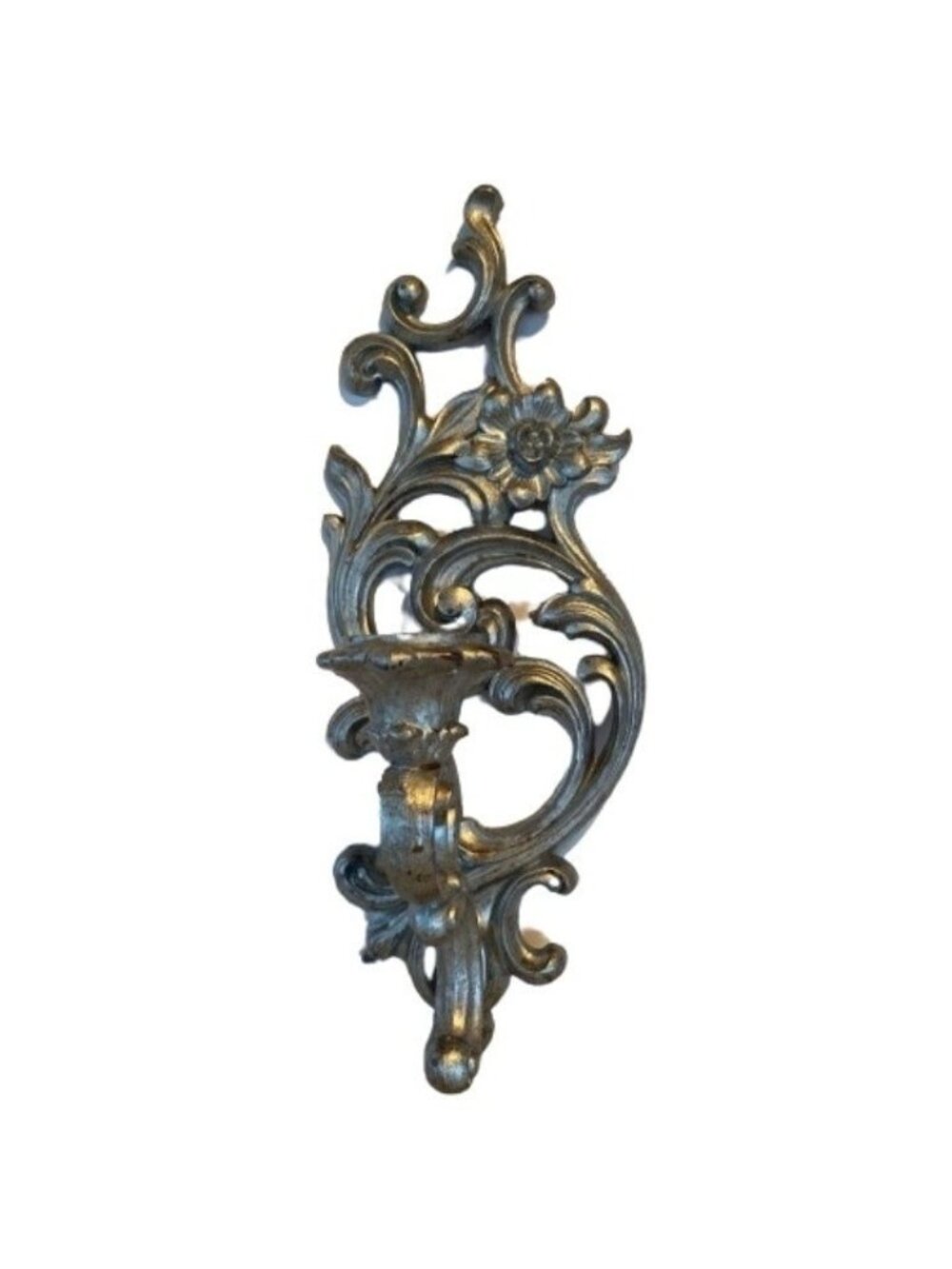 Vintage Syroco MCNLXV 1965 Silver Wall Sconce Candleholder Hollywood Regency